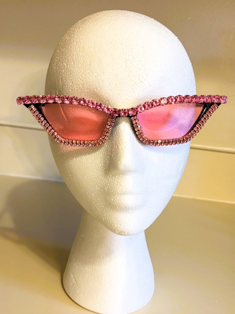 RARE Vintage 1950s Black Cat Eye Sunglasses Pink Starburst & Rhinestone Design
